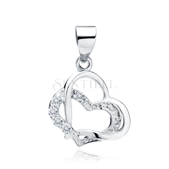 Silver (925) pendant white zirconia - double heart