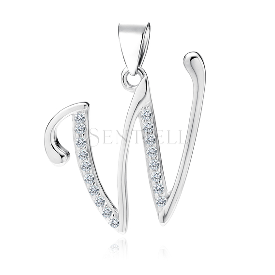Silver (925) pendant with white zirconias - letter W