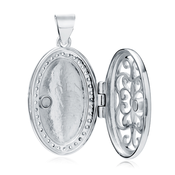 Silver (925) polished pendant - oval shaped locket