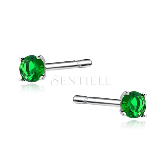 Silver (925) rhodium-plated earrings green zirconia 3mm round