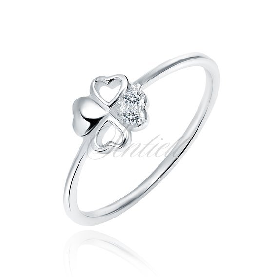 Silver (925) ring, clover with white zirconias