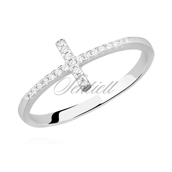 Silver (925) ring - cross with white zirconia