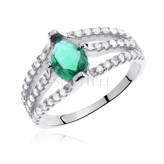 Silver (925) ring with emerald colored & white zirconia