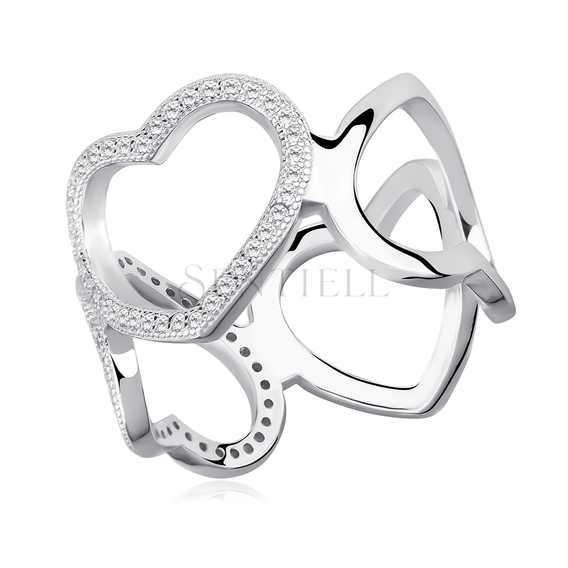 Silver (925) ring with hearts white zirconia