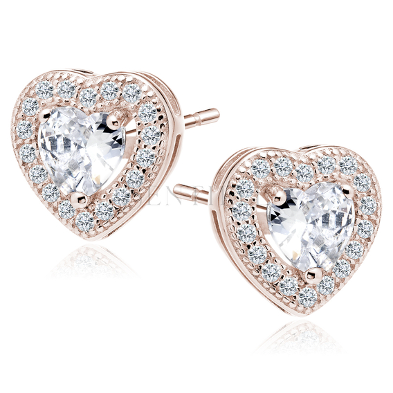 Silver (925) rose gold-plated Earrings white zirconia - hearts