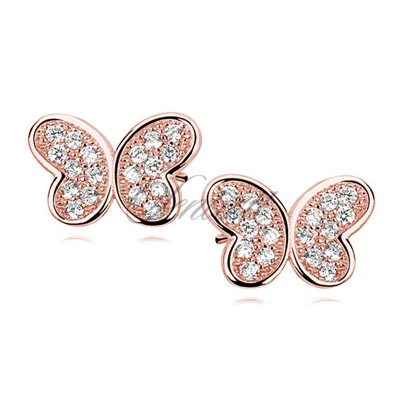 Silver (925) rose gold-plated butterfly earrings with zirconia