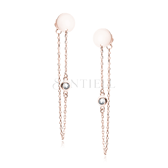 Silver (925) rose gold-plated earrings circle with white zirconia on chain