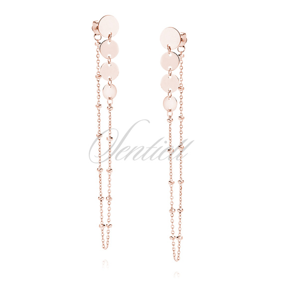 Silver (925) rose gold-plated earrings - circles and chain with balls