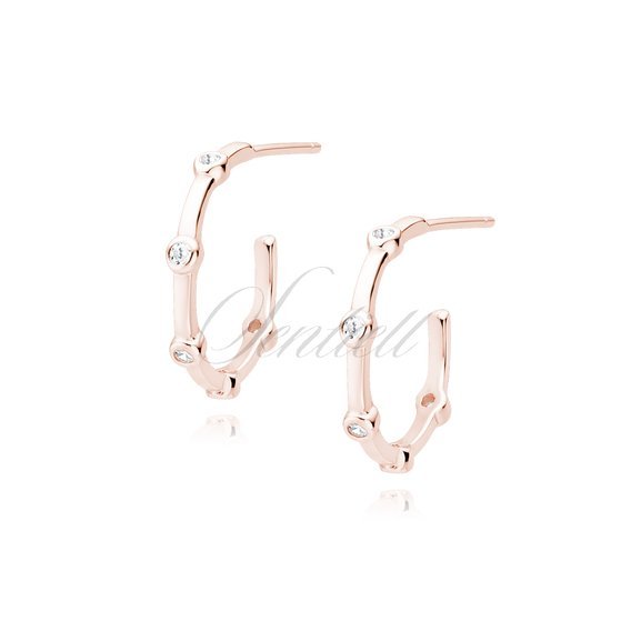 Silver (925) rose gold-plated earrings open hoop with white zirconias