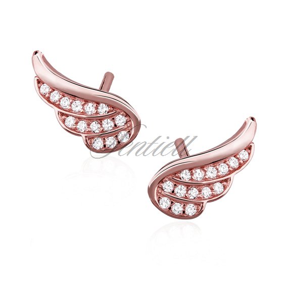 Silver (925) rose gold-plated earrings - wings with zirconia