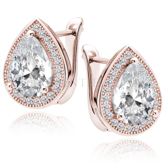 Silver (925) rose gold-plated earrings with white zirconia