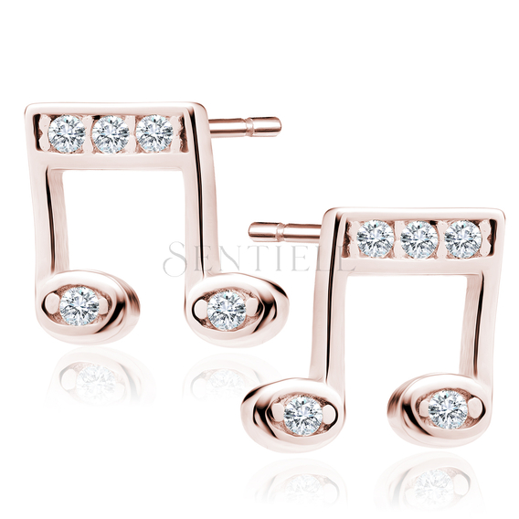 Silver (925) rose gold-plated note earrings with zirconia