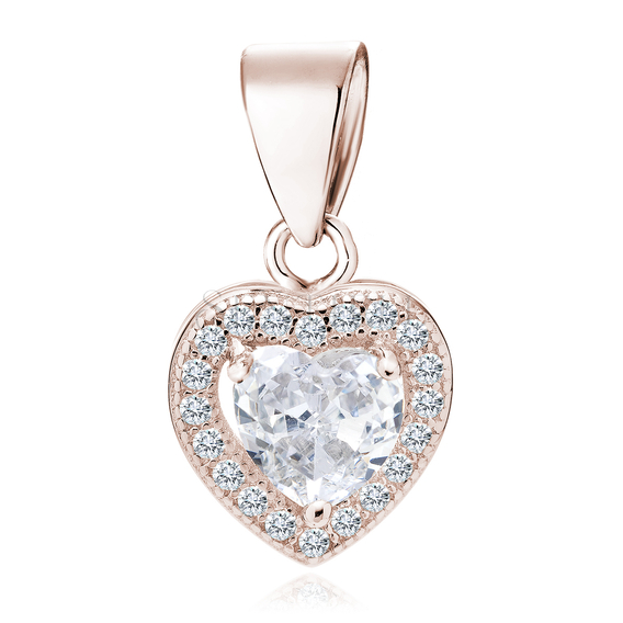 Silver (925) rose gold-plated pendant white colored zirconia - heart