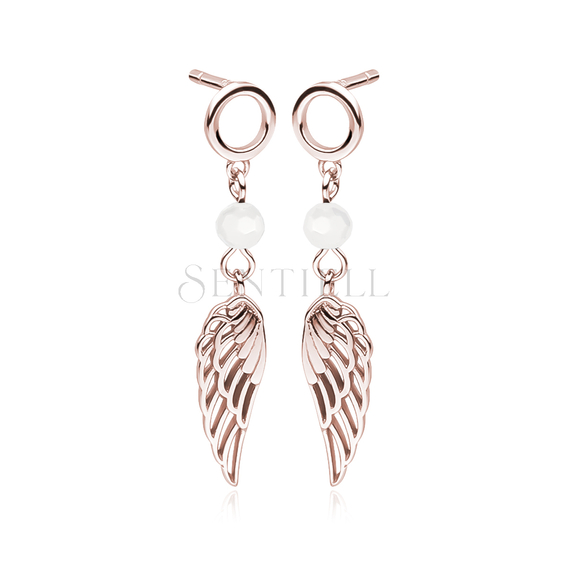 Silver (925) rose gold-plated wings earrings with white zirconia / spinel