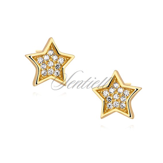 Silver (925) stars earrings with zirconia, gold-plated