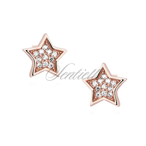 Silver (925) stars earrings with zirconia - rose gold-plated