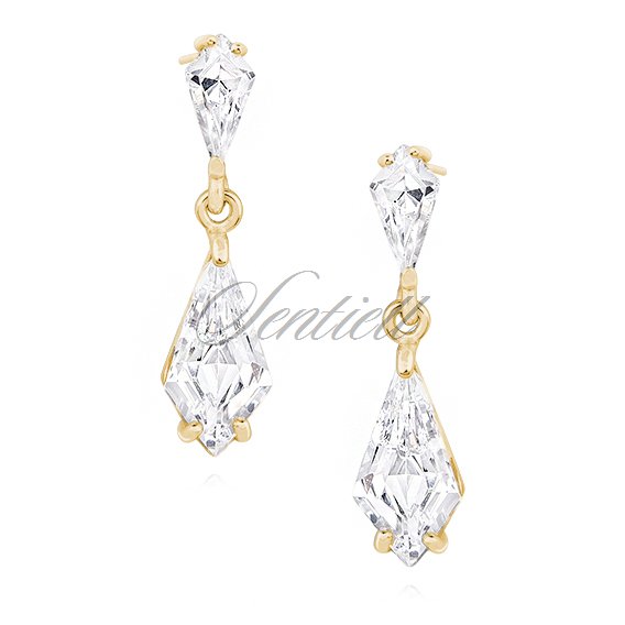 Silver (925) stylish, bridal earrings with zirconia, gold-plated