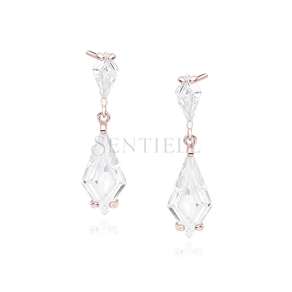 Silver (925) stylish, bridal earrings with zirconia, rose gold-plated