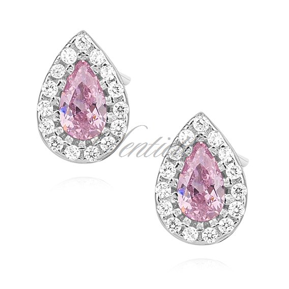 Silver (925) teardrops earrings with light pink zirconia