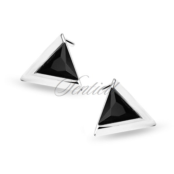 Silver (925) triangle earrings with black zirconia