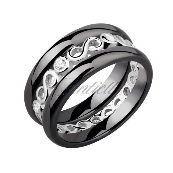 Two black ceramic rings and silver ring with zirconia - Infinity
