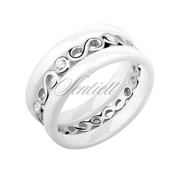 Two white ceramic rings and silver ring with zirconia - Infinity