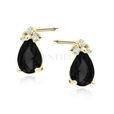 Silver (925) elegant round gold-plated earrings with black zirconia