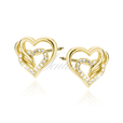 Silver (925) gold-plated earrings triple hearts with white zirconias