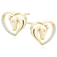 Silver (925) gold-plated heart earrings - horse with white zirconias