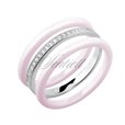 Two pink ceramic rings and silver ring with zirconia